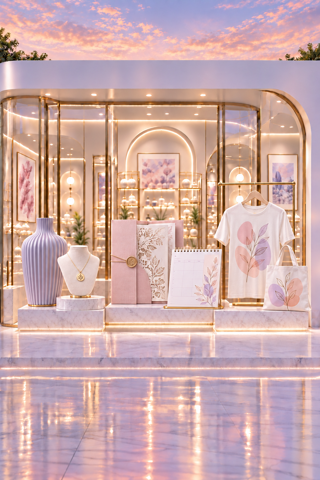 Pastel printable wall art and stationery product examples
